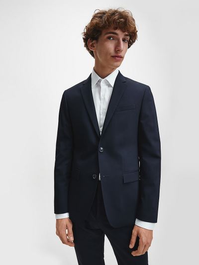 Calvin Klein Ruhák HU224482 | Calvin Klein Slim Single-Breasted Wool Stretch Férfi Blézer Sötétkék
